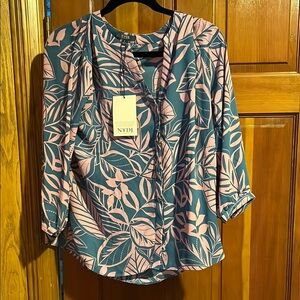 NYDJ Blue and Pink Patterned Blouse